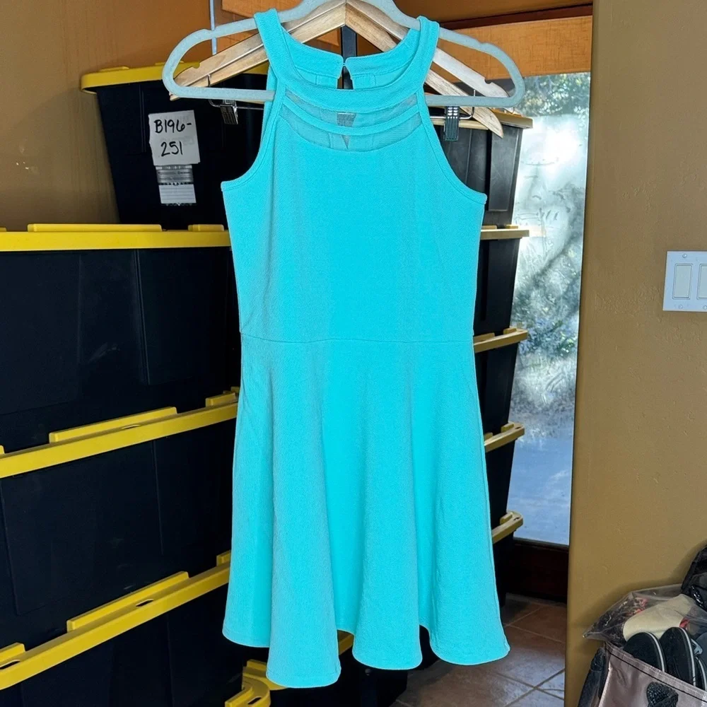 NWOT The Children’s Place Sleeveless Aqua Kids Skater Dress Size XL 14